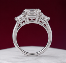 14K Solid White Gold 6.60 CT Emerald Cut Three Stone Lab Grown Diamond Engagement Ring | 5.00 CT Center | D Color | VVS1 | Gatral Gems