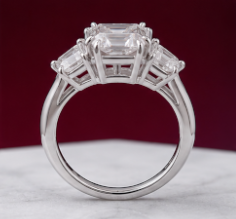 14K Solid White Gold 6.60 CT Emerald Cut Three Stone Lab Grown Diamond Engagement Ring | 5.00 CT Center | D Color | VVS1 | Gatral Gems