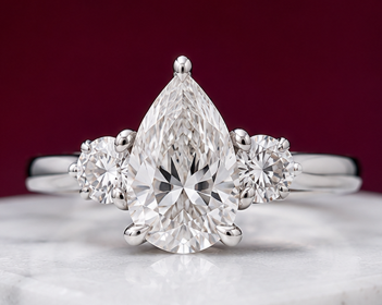 14K Solid White Gold 5.20 CT Pear Cut Three-Stone Lab Grown Diamond Engagement Ring | 4.00 CT Center | D Color | VVS1 | Gatral Gems