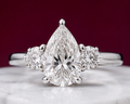 14K Solid White Gold 5.20 CT Pear Cut Three-Stone Lab Grown Diamond Engagement Ring | 4.00 CT Center | D Color | VVS1 | Gatral Gems