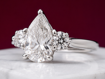 14K Solid White Gold 5.20 CT Pear Cut Three-Stone Lab Grown Diamond Engagement Ring | 4.00 CT Center | D Color | VVS1 | Gatral Gems