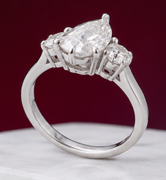 14K Solid White Gold 5.20 CT Pear Cut Three-Stone Lab Grown Diamond Engagement Ring | 4.00 CT Center | D Color | VVS1 | Gatral Gems