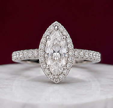 14K Solid White Gold 3.50 CT Marquise Cut Hidden Halo Lab Grown Diamond Engagement Ring | D Color | VVS1 | Gatral Gems