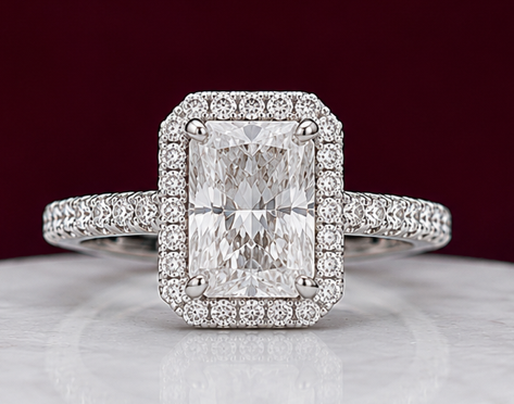 14K Solid White Gold 3.50 CT Radiant Cut Halo Lab Grown Diamond Engagement Ring | D Color | VVS1 | Gatral Gems