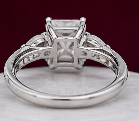 14K Solid White Gold 3.50 CT Princess Cut Three Stone Lab Grown Diamond Engagement Ring | 4.30 CT Total | D Color | VVS1 | Gatral Gems