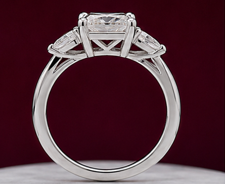 14K Solid White Gold 3.50 CT Princess Cut Three Stone Lab Grown Diamond Engagement Ring | 4.30 CT Total | D Color | VVS1 | Gatral Gems