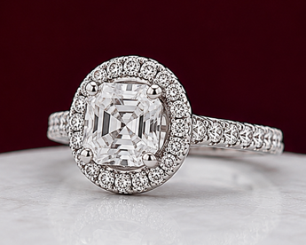14K Solid White Gold 3.50 CT Asscher Cut Halo Lab Grown Diamond Engagement Ring | 4.30 CT Total | D Color | VVS1 | Gatral Gems