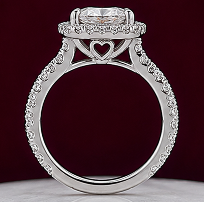 14K Solid White Gold 3.00 CT Cushion Cut Halo Lab Grown Diamond Engagement Ring | 3.50 CT Total | D Color | VVS1 | Gatral Gems